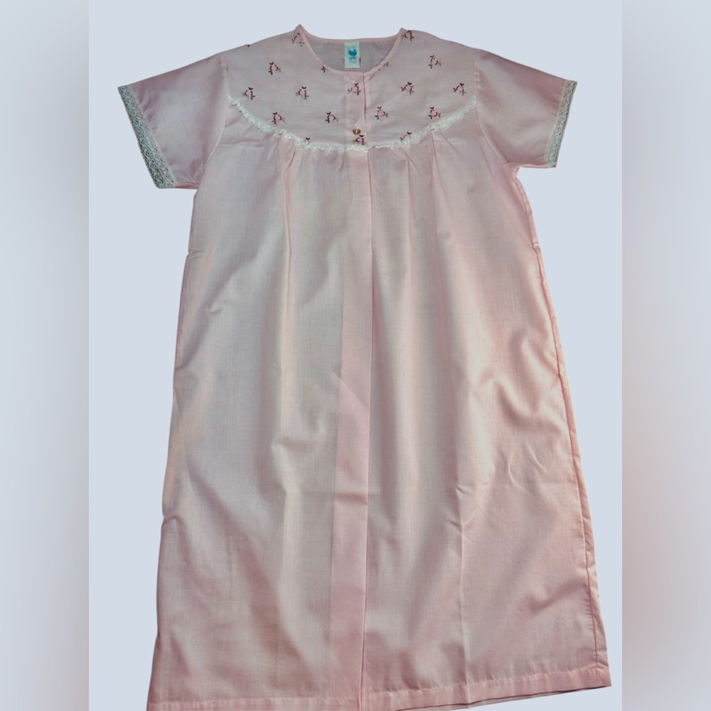 Katz Vintage Embroidered Nightgown Pink , Short Sleeve, Size Small